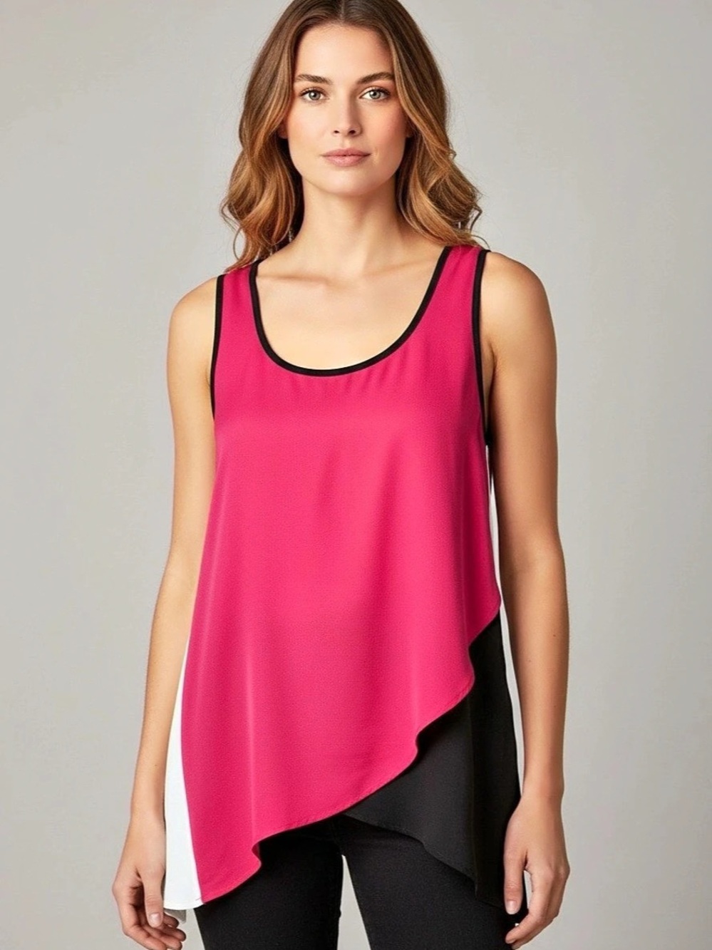 Jaquline Design Studio Color Block Tank Top in Pink & Black Size Small Like New